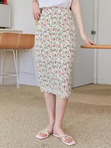 DAZY Floral Midi Pencil Skirt - Multicolor - View 5