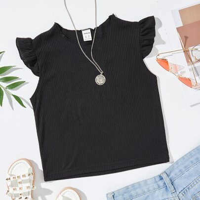Girls Solid Frill Trim Tee