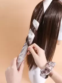 Cinta para la cabeza con varilla para rizar sin calor, rizador de cabello sin calor Cinta para rizos sin calor con pinzas para el cabello y Scrunchie, rizos para dormir Rulos para el cabello con cinta de seda,herramientas para el cabello - Café integral - Ver 2