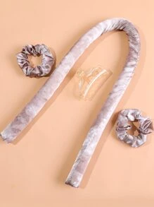 Cinta para la cabeza con varilla para rizar sin calor, rizador de cabello sin calor Cinta para rizos sin calor con pinzas para el cabello y Scrunchie, rizos para dormir Rulos para el cabello con cinta de seda,herramientas para el cabello - Café integral - Ver 3