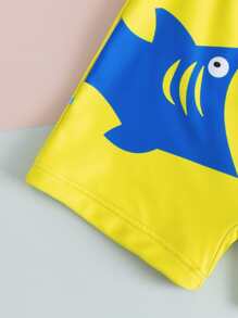 Young Boys' Casual Vacation Cartoon Dinosaur & Shark Print Beach Swim Trunks, Spring/Summer - Yellow - View 4