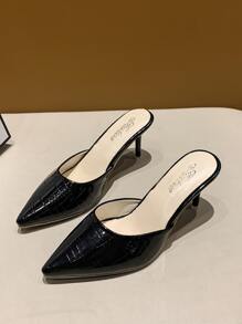 Stiletto Heeled Mule Pumps,Women's Simple, French-Style, Pointed-Toe, High-Heeled, Closed Toe Mules With Thin Heels, Versatile, Suitable For Outdoors And Indoors - Black - View 4