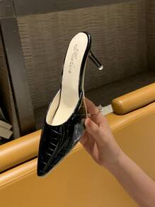 Stiletto Heeled Mule Pumps,Women's Simple, French-Style, Pointed-Toe, High-Heeled, Closed Toe Mules With Thin Heels, Versatile, Suitable For Outdoors And Indoors - Black - View 5