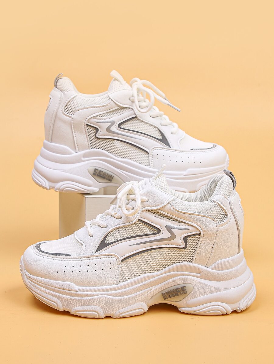 Lace-up Front Wedge Sneakers - Grey - View 1