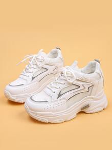 Lace-up Front Wedge Sneakers - Grey - View 2