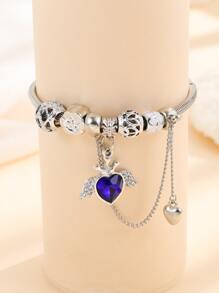 Rhinestone Trang trí nội thất trái tim Charm Bracelet - Bạc - Xem 1