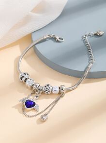 Rhinestone Trang trí nội thất trái tim Charm Bracelet - Bạc - Xem 2