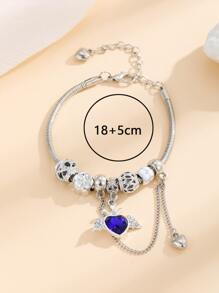 Rhinestone Trang trí nội thất trái tim Charm Bracelet - Bạc - Xem 4