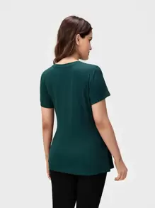 SHEIN 孕婦前繫帶T恤 - 墨綠色 - 查看 2