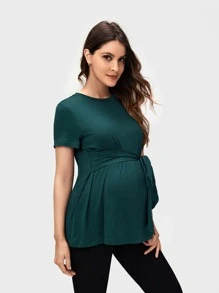 SHEIN 孕婦前繫帶T恤 - 墨綠色 - 查看 4