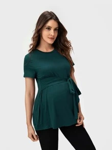 SHEIN 孕婦前繫帶T恤 - 墨綠色 - 查看 5