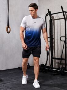Manfinity Fitness Männer Sport T-Shirt mit Ombre & Buchstaben Grafik