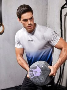 Manfinity Fitness Männer Sport T-Shirt mit Ombre & Buchstaben Grafik