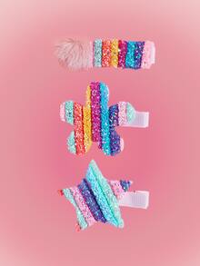 ROMWE Anime 3pcs Star & Pom Pom Decor Hair Clip - Multicolor - View 4