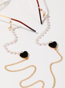 1 chiếc dây đeo kính thiết kế hình trái tim bằng vải nhung và ngọc trai giả thời trang bằng kim loại, giá đỡ kính chống trượt bằng silicon dễ thương thời trang, dây đeo kính, có thể dùng làm dây treo khẩu trang, phụ kiện kính cho phụ nữ ngày lễ tình nhân - Nhiều màu - Xem 1