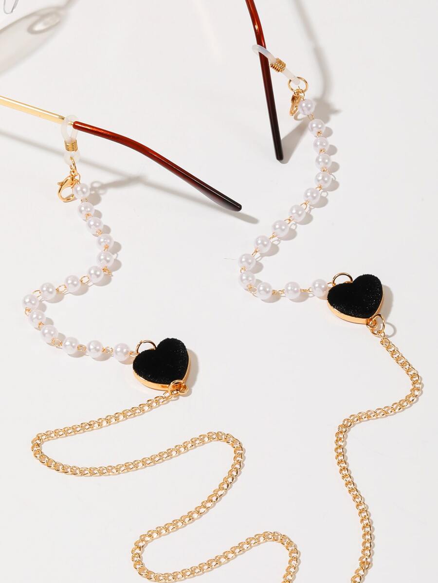 1 chiếc dây đeo kính thiết kế hình trái tim bằng vải nhung và ngọc trai giả thời trang bằng kim loại, giá đỡ kính chống trượt bằng silicon dễ thương thời trang, dây đeo kính, có thể dùng làm dây treo khẩu trang, phụ kiện kính cho phụ nữ ngày lễ tình nhân - Nhiều màu - Xem 1