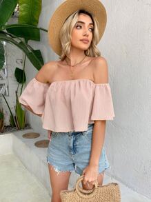 Breezaya 素色露肩上衣 - 淺粉色 - 查看 1
