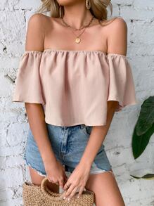 Breezaya 素色露肩上衣 - 淺粉色 - 查看 6