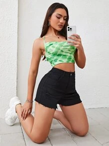 INAWLY Shorts desgarro bajo crudo - Negro - Ver 4