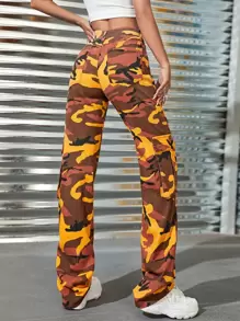 SHEIN Tall 迷彩印花側翻蓋口袋工裝牛仔褲 - 彩色 - 查看 2