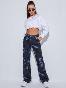 SHEIN Tall 迷彩印花側翻蓋口袋工裝牛仔褲 - 彩色 - 查看 6