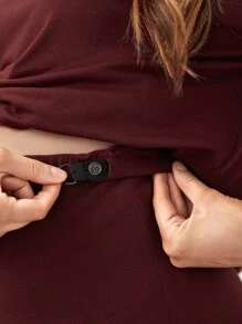 SHEIN Maternity Solid Drop Shoulder Top & Biker Shorts Set - Burgundy - View 4