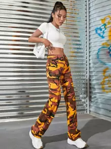 SHEIN Tall 迷彩印花側翻蓋口袋工裝牛仔褲 - 彩色 - 查看 5