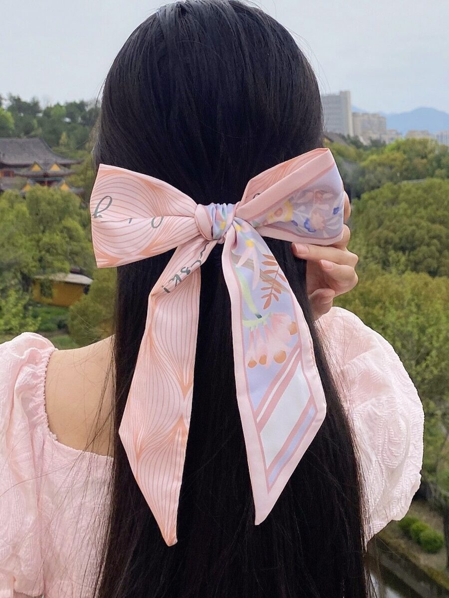 Dây buộc tóc in hoa thanh lịch - Hồng - Xem 1