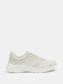 Knit Panel Lace Up Front Running Shoes Tainers