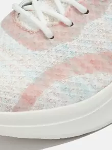 Knit Panel Lace Up Front Running Shoes Tainers - Pink - View 3