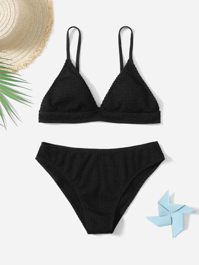 Tween Girl Textured Triangle Bikini Set Summer Beach Summer Holiday