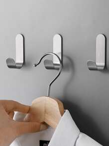 3pcs Multi-purpose Wall Organizer Hook Behind-door Key Cloth Hanger Hook Bathroom Robe Towel Holder Rack Kitchen Hardware Shelf Hook - Silver - View 1