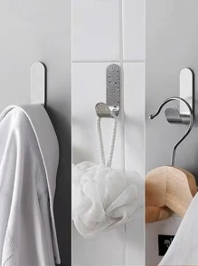 3pcs Multi-purpose Wall Organizer Hook Behind-door Key Cloth Hanger Hook Bathroom Robe Towel Holder Rack Kitchen Hardware Shelf Hook - Silver - View 4