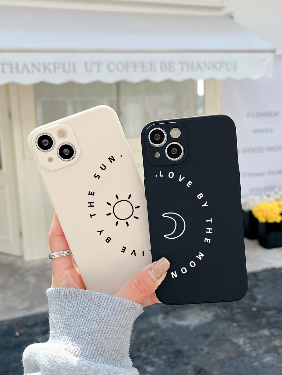 2pcs Sun & Moon Phone Case - Multicolor - View 1
