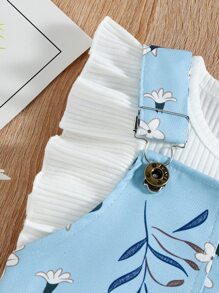 小女童荷葉邊背心上衣和印花背帶裙 - 藍白色 - 查看 4