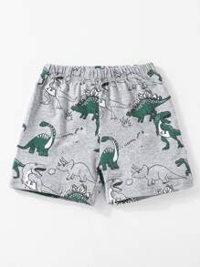 SHEIN 小男童補丁貼口袋半排扣T恤和恐龍印花短褲 - 彩色 - 查看 3