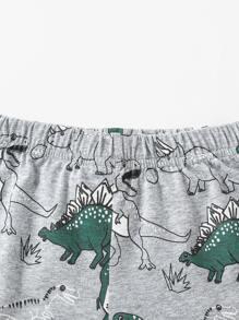 SHEIN 小男童補丁貼口袋半排扣T恤和恐龍印花短褲 - 彩色 - 查看 5