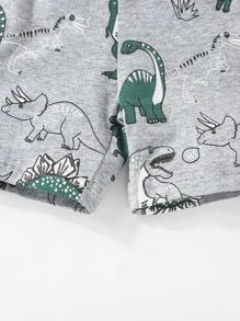 SHEIN 小男童補丁貼口袋半排扣T恤和恐龍印花短褲 - 彩色 - 查看 7
