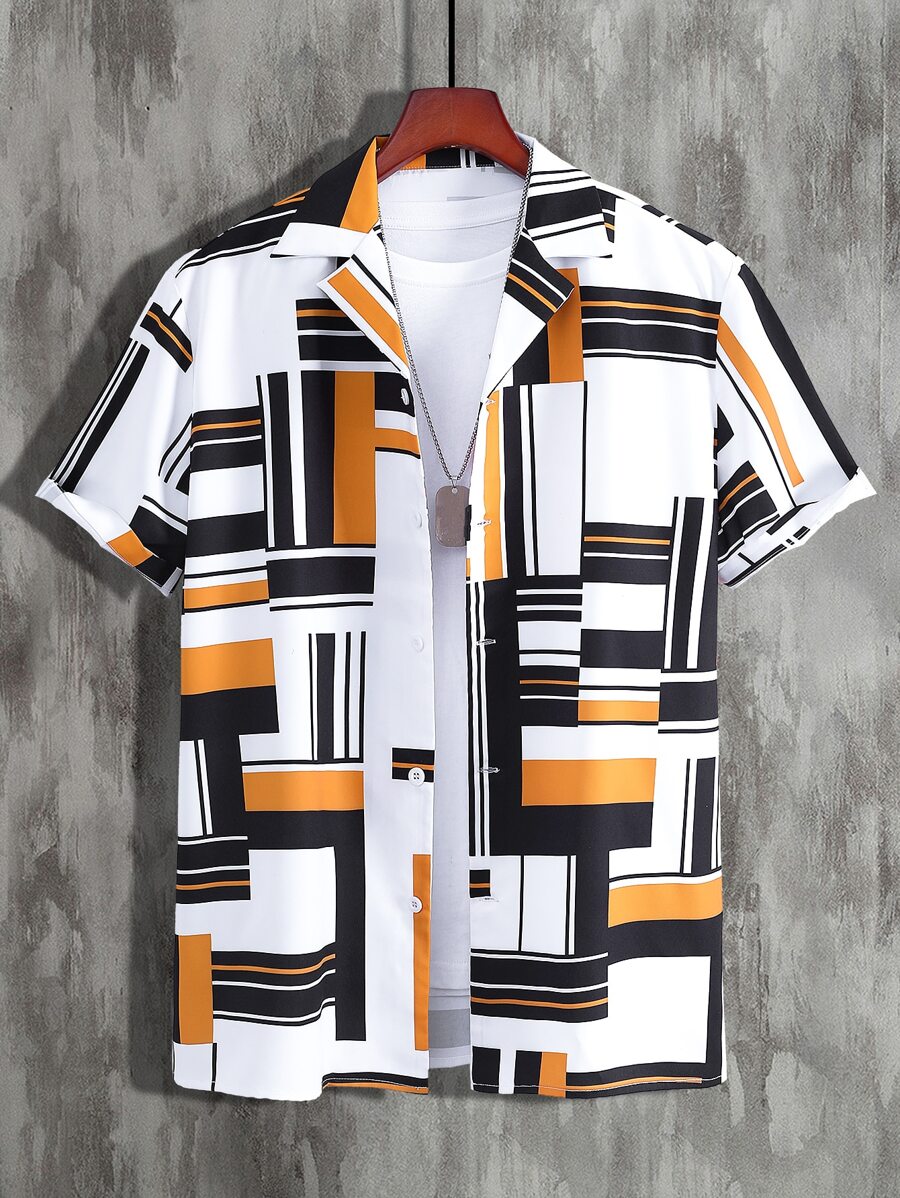 Manfinity Hypemode Áo sơ mi Nam Nút phía trước Hình học In ngẫu nhiên Giải trí - Nhiều màu - Xem 1