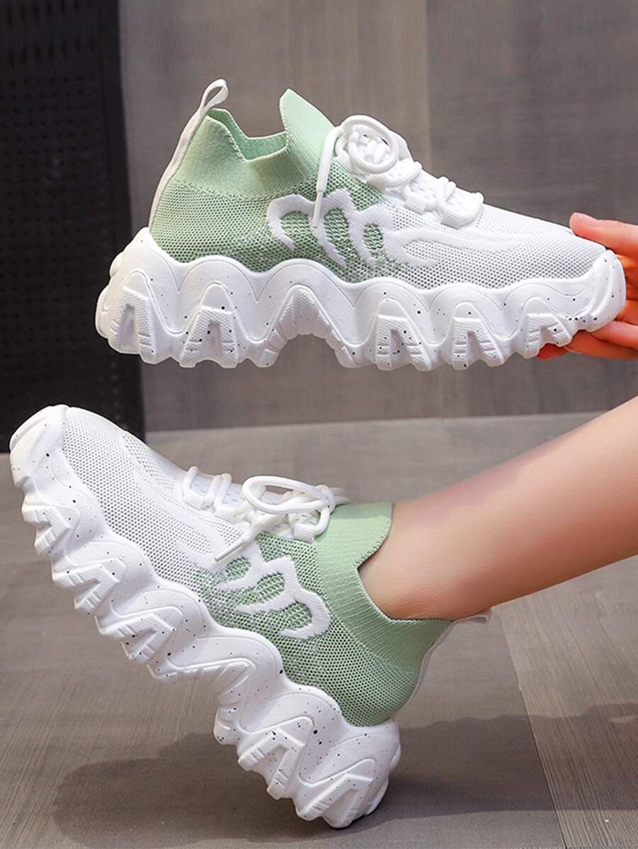 Two Tone Lace-up Front Chunky Sneakers - Multicolor - View 1