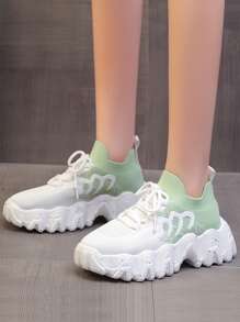 Two Tone Lace-up Front Chunky Sneakers - Multicolor - View 2