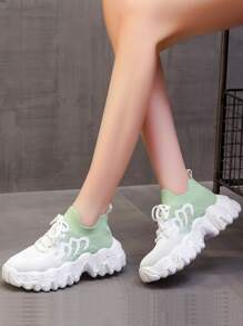 Two Tone Lace-up Front Chunky Sneakers - Multicolor - View 3
