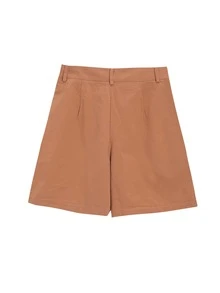 Solid High Waist Wide Leg Shorts - Orange - View 2