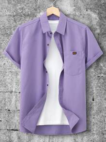 Manfinity Homme Men Letter Patched Detail Pocket Front Shirt Without Tee - Lilac Purple - View 1