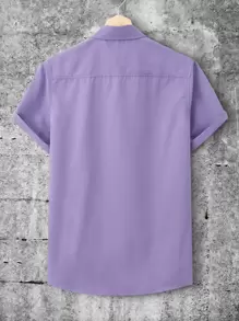 Manfinity Homme Men Letter Patched Detail Pocket Front Shirt Without Tee - Lilac Purple - View 2