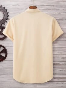 Manfinity Homme Hombres Camisa con botón bajo curvo - Caqui - Ver 2