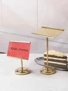 1pc Square 4inch/6inch Thickened Stainless Steel Self-Service Menu Holder With Round Base - Gold - View 1