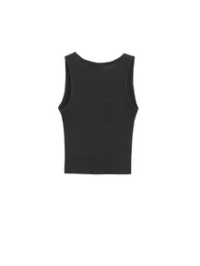 Letter Pattern Crop Knit Tank Top - Black - View 2