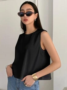 DAZY Solid Rib-Knit Tank Top Summer - Black - View 2