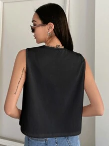 DAZY Solid Rib-Knit Tank Top Summer - Black - View 4